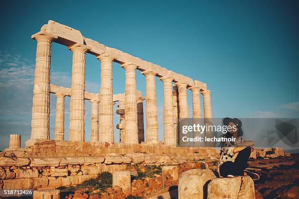 young fashionable tourist woman relaxing and sightseeing in greece - athens greece stock pictures, royalty-free photos & images