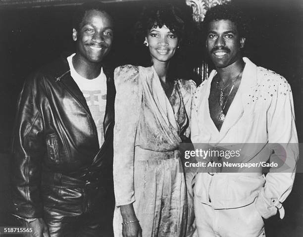 African-American rapper and record producer Kurtis Blow, Donnie Simpson and wife, Washington DC, 1980.