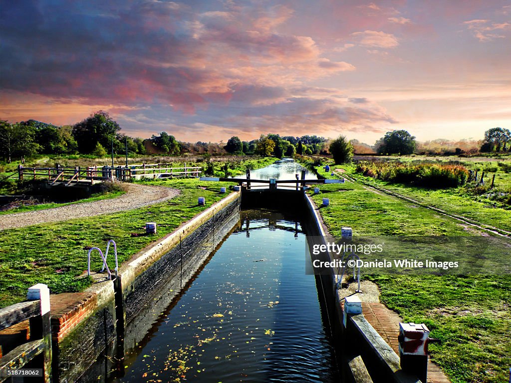 Wey Canal at twilight , Guildford