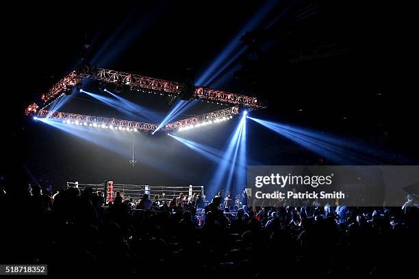 General view of the boxing ring between bouts at the DC Armory on April 1, 2016 in Washington, DC.