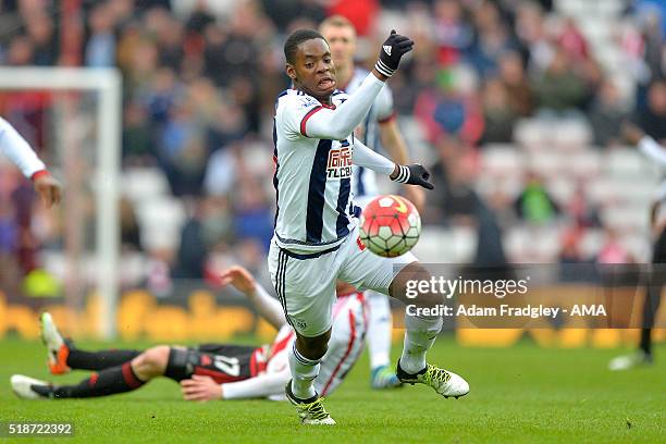 Jonathan Leko of West Bromwich Albion in action during the Barclays Premier League match between Sunderland and West Bromwich Albion at Stadium of...