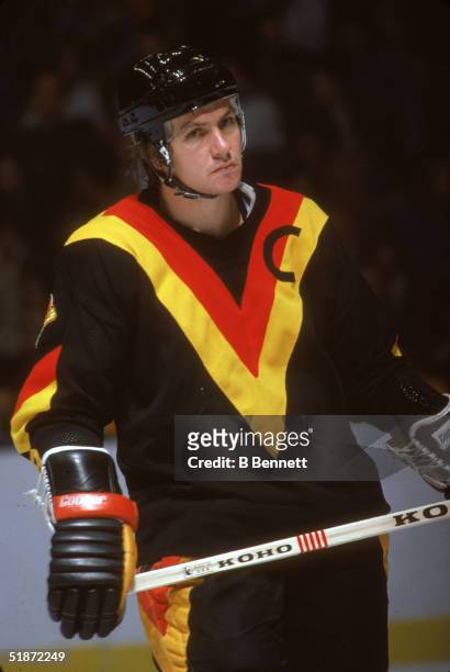 Canadian professional ice hockey player Don Lever forward of the Vancouver Canucks on the ice against the New York Islanders, Nassau Coliseum,...