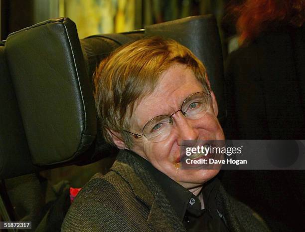 Professor Stephen Hawking arrives at the European Premiere of "Lemony Snicket's A Series Of Unfortunate Events" at the Empire Leicester Square on...