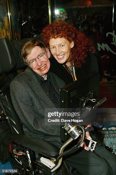Professor Stephen Hawking and his wife Elaine Mason arrive at the European Premiere of "Lemony Snicket's A Series Of Unfortunate Events" at the...