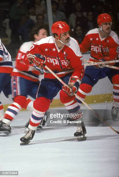 Canadian hockey player Yvon Labre of the Washington Capitals during a game against the New York Islanders at Nassau Coliseum, Uniondale, New York,...