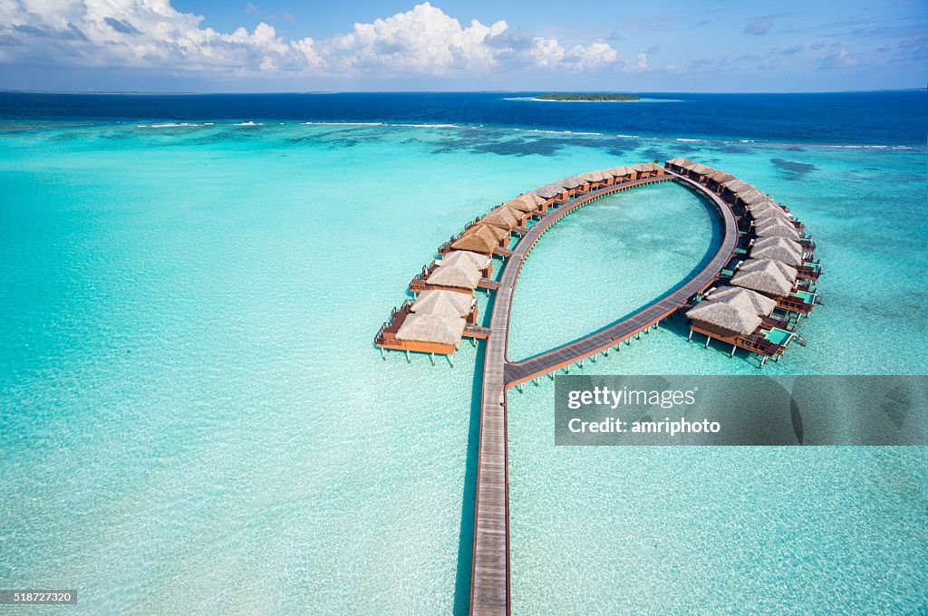 Bird's eye view luxury overwater villas