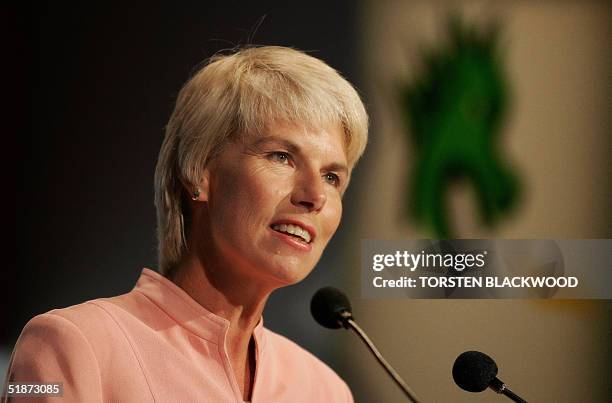 Gail Kelly, managing director of St.George Bank, addresses the company's annual general meeting in Sydney, 17 December 2004. Kelly announced that...