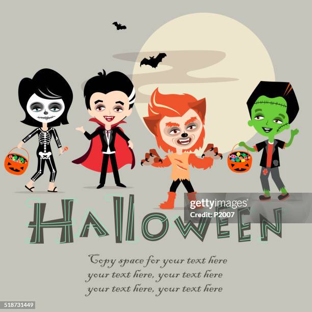 halloween kids - werewolf costume stock illustrations