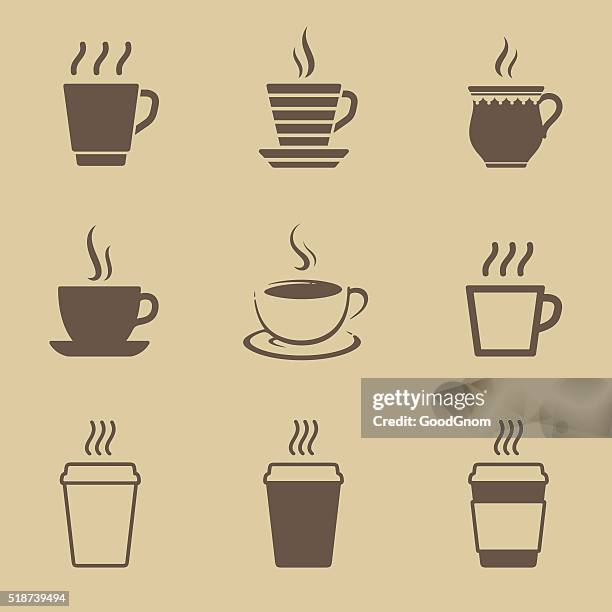 kaffeetasse icon-set - dampf stock-grafiken, -clipart, -cartoons und -symbole