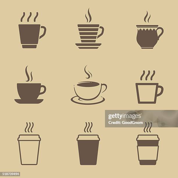 coffee cup icon set - 茶 熱飲 幅插畫檔、美工圖案、卡通及圖標