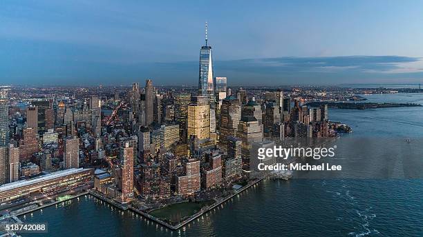 aerial lower manhattan - new york - battery park stock pictures, royalty-free photos & images