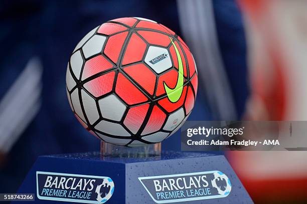 General View of a match ball during the Barclays Premier League match between Sunderland and West Bromwich Albion at Stadium of Light on April 2,...