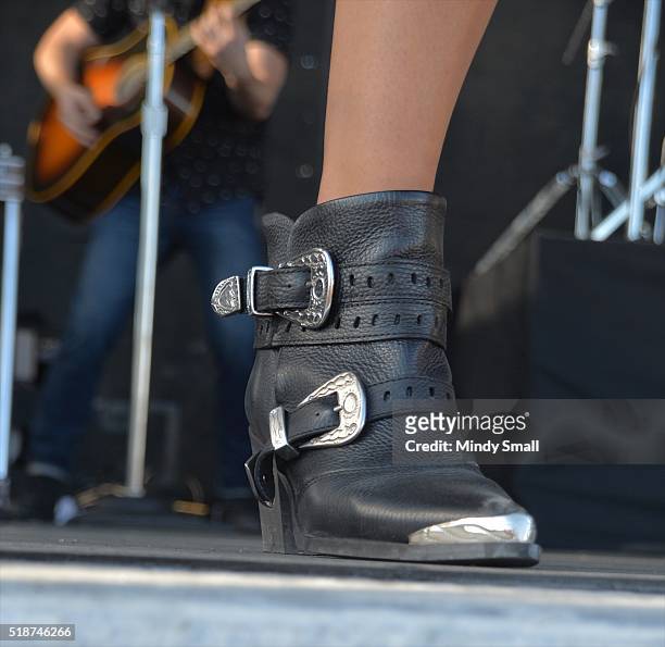 Jana Kramer, shoe detail, performs during the ACM Party for a Cause Festival at the Las Vegas Festival Grounds on April 1, 2016 in Las Vegas, Nevada.