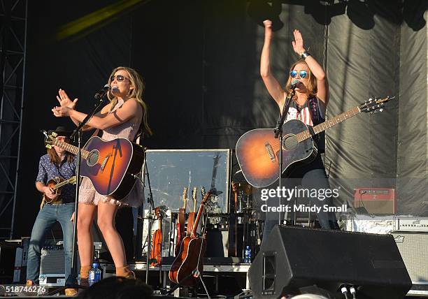 Tae Dye and Maddie Marlow of Maddie & Tae perform during the ACM Party for a Cause Festival at the Las Vegas Festival Grounds on April 1, 2016 in Las...