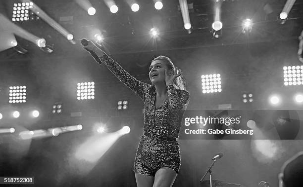 Singer Kelsea Ballerini performs onstage at the 4th ACM Party for a Cause Festival at the Las Vegas Festival Grounds on April 1, 2016 in Las Vegas,...
