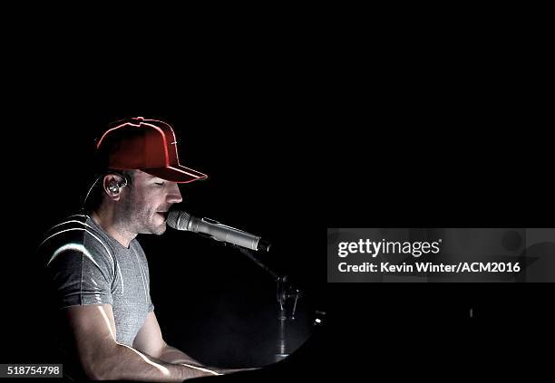 Musician Sam Hunt rehearses onstage during the 51st Academy of Country Music Awards at MGM Grand Garden Arena on April 2, 2016 in Las Vegas, Nevada.