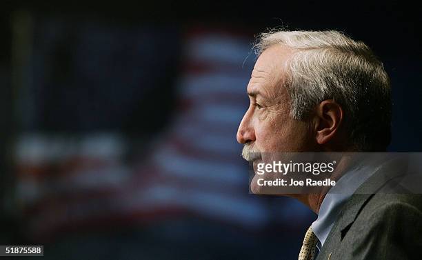 Administrator Sean O'Keefe speaks during a press conference about his resignation December 17, 2004 at NASA headquarters in Washington, DC. O'Keefe...