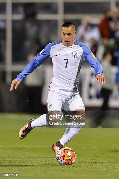 Bobby Wood of the United States Men's National Team controls the ball against Guatemala during the FIFA 2018 World Cup qualifier on March 29, 2016 at...