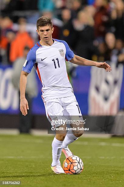 Christian Pulisic of the United States Men's National Team controls the ball against Guatemala during the FIFA 2018 World Cup qualifier on March 29,...