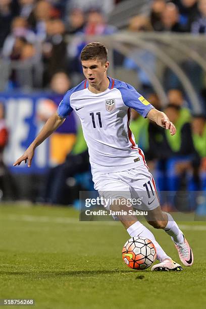 Christian Pulisic of the United States Men's National Team controls the ball against Guatemala during the FIFA 2018 World Cup qualifier on March 29,...