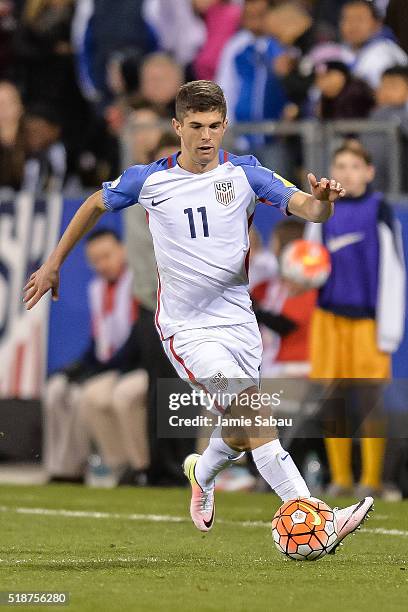 Christian Pulisic of the United States Men's National Team controls the ball against Guatemala during the FIFA 2018 World Cup qualifier on March 29,...