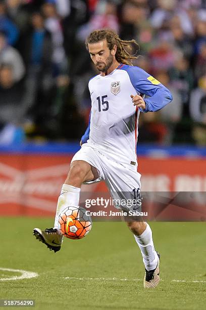 Kyle Beckerman of the United States Men's National Team controls the ball against Guatemala during the FIFA 2018 World Cup qualifier on March 29,...