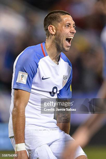 Clint Dempsey of the United States Men's National Team celebrates a goal scored against Guatemala during the FIFA 2018 World Cup qualifier on March...