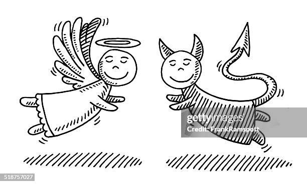 bildbanksillustrationer, clip art samt tecknat material och ikoner med cartoon angel and devil together drawing - horned