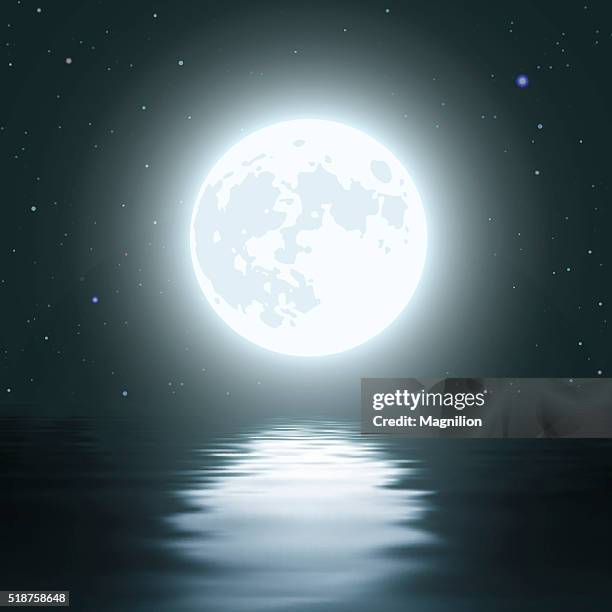 stockillustraties, clipart, cartoons en iconen met night moon over the water - weerkaatsing