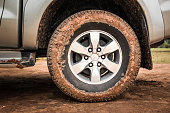 Wheel tire mess up with mud and dirt