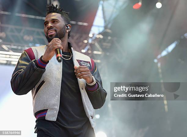 Recording artist Jason Derulo performs on stage during the Coke Zero Music Mix at the NCAA March Madness Music Festival Day 2 at Discovery Green on...