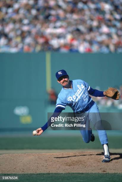 Pitcher Dan Quisenberry of the Kansas City Royals delivers a pitch during a game in April of 1985.