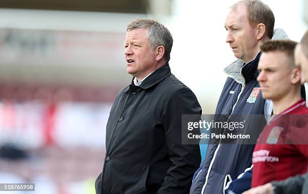 Northampton Town manager Chris Wilder looks on during the Sky Bet League Two match between Northampton Town and Notts County at Sixfields Stadium on...