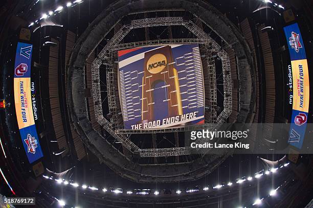 General view looking up toward the scoreboard from center court ahead of the 2016 NCAA Men's Final Four Semifinals at NRG Stadium on April 02, 2016...
