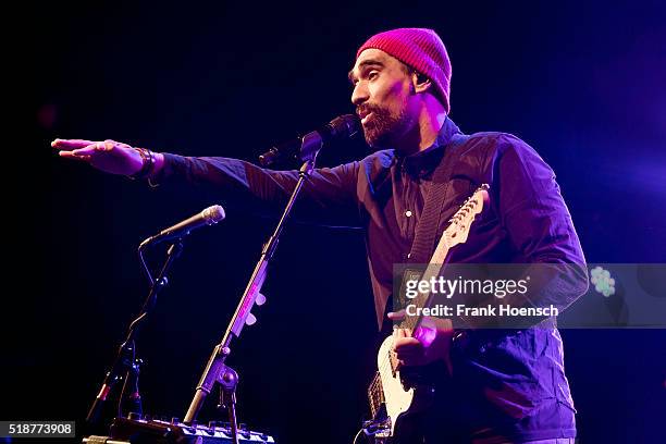 Singer Dallas Tamaira aka Joe Dukie of Fat Freddys Drop performs live during a concert at the Columbiahalle on April 2, 2016 in Berlin, Germany.