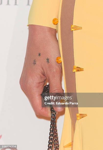 Alejandra Osborne, tattoo detail, attends the Global Gift Gala photocall at Madrid Townhall on April 2, 2016 in Madrid, Spain.