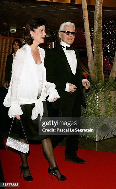 Princess Caroline of Hanover arrives with Karl Lagerfeld to attend the Nijinsky Awards Ceremony at The Monaco Dance Forum on December 18, 2004 in...