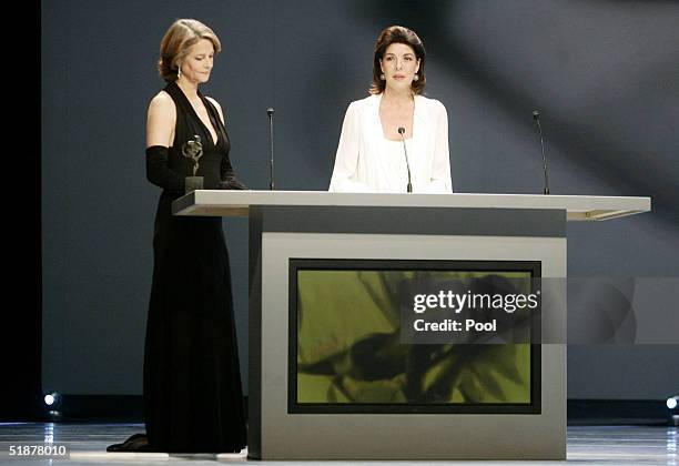 Princess Caroline of Hanover and Charlotte Rampling attend the Nijinsky Awards Ceremony at The Monaco Dance Forum on December 18, 2004 in Monte...