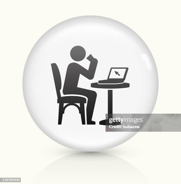 drinking and working icon on white round vector button - drinking coffee at work stock illustrations