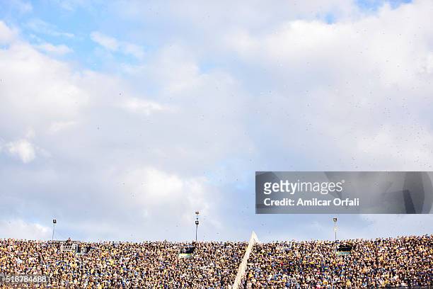 View of fans of Boca Juniors during a match between Boca Juniors and Atletico Rafaela as part of 9th round of Torneo Transicion 2016 at Alberto J...