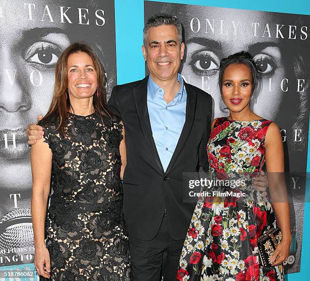 Screenwriter Susannah Grant, executive producer Michael London, and actress Kerry Washington attend the Los Angeles premiere of HBO Films'...