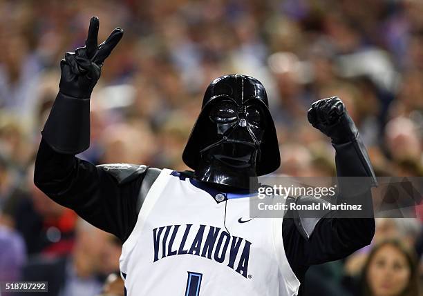 Villanova Wildcats fan dressed as Star Wars character Darth Vader cheers in the second half during the NCAA Men's Final Four Semifinal against the...