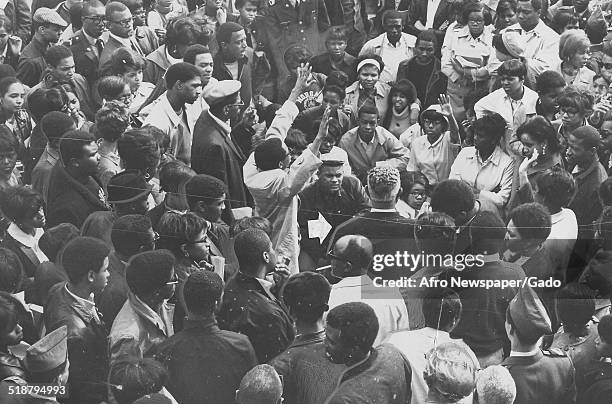 Students demonstrating at Morgan State University during a Black Power event, Baltimore, Maryland, April 6, 1968.