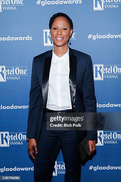 Player Chamique Holdsclaw attends the 27th Annual GLAAD Media Awards hosted by Ketel One Vodka at the Beverly Hilton on April 2, 2016 in Beverly...