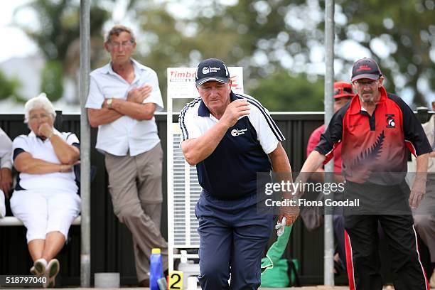 Auckland's Petar Sain competes in the pairs final against Canterbury's Stephen Ditford during the Bowls New Zealand Intercentre at Howick Bowling...