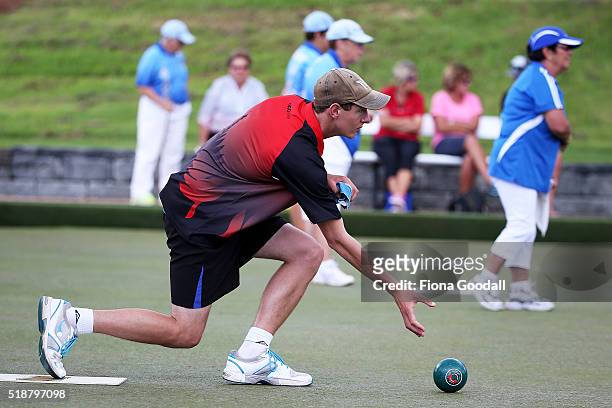 Canterbury's Andrew Kelly competes in the fours final against Auckland during the Bowls New Zealand Intercentre at Howick Bowling Club on April 3,...