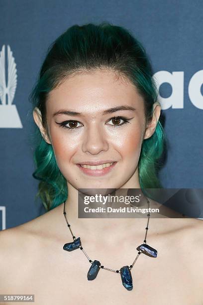 Actress Nicole Maines arrives at the 27th Annual GLAAD Media Awards at The Beverly Hilton Hotel on April 2, 2016 in Beverly Hills, California.