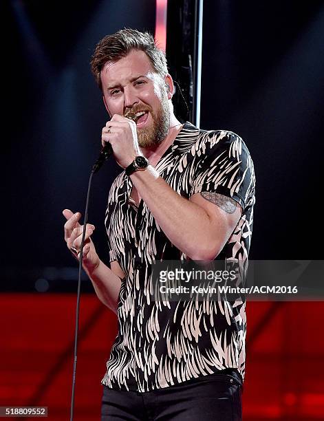 Singer Charles Kelley rehearses onstage during the 51st Academy of Country Music Awards at MGM Grand Garden Arena on April 2, 2016 in Las Vegas,...
