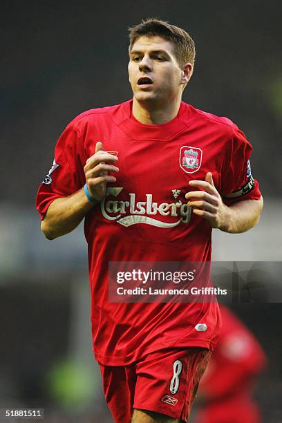 Steven Gerrard of Liverpool in action during the FA Barclays Premiership match between Everton and Liverpool at Goodison Park on December 11, 2004 in...
