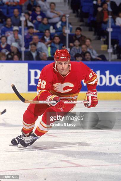 American hockey player Paul Ranheim of the Calgary Flames skates on the ice during a game against the New York Islanders at Nassau Coliseum,...